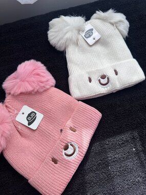BJB Kids Bear Face Knit Hat Pair - New with Tags